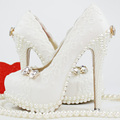 Spring and summer woman aesthetic crystal bow pearl shoes wedding shoes bridal white lace party shoe