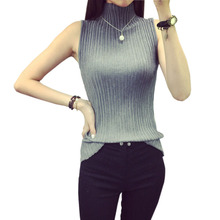 2016 Summer Autumn Women’s Turtleneck Knitted Sweater Sleeveless Knitted Pullover Slim Casual Sweaters Knitting Vest Pull Femme