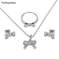 bowknot jewelry set stainless steel jewelry set women rings earrings and necklace for gift