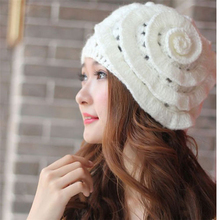 Winter Warm Women Beret Braided Knit Crochet Baggy Beanie Flower Hat Ski Cap Fashion women accessories