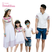 New Fashion Design Mother Daughter Dresses Family Matching Outfits Father and Son Clothes Family Look 2016 ropa mama e hija