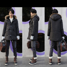 Parka men s 2016 Winter jacket men Medium long Wadded jacket large fur collar Men winter