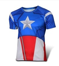 NEW 2015 Marvel Captain America 2 Super Hero lycra compression tights sport T shirt Men fitness