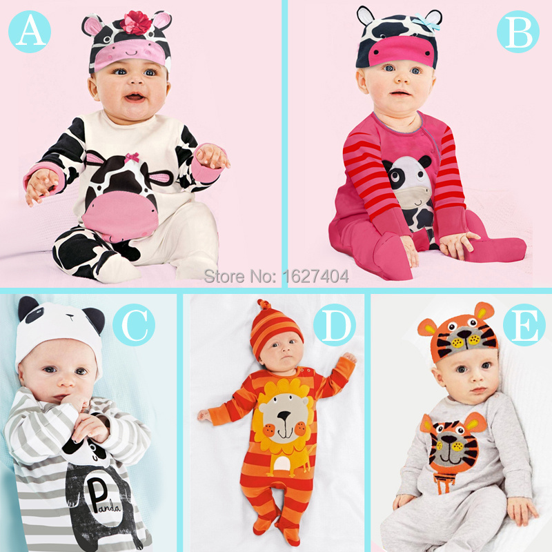 One Pieces 2015 new style baby clothing with free hat lovely animals baby costume romper