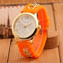 Hot selling ladies geneva gold plated chain women dress quartz watch silicone strap watches girls wristwatches