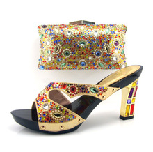 Free shipping!fashion shoe and matching bag sets Italian for woman,gold color for party and wedding,wholesale,Size38-43, !!FS1-4