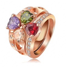 LZESHINE Brand Unique Three Stackable Rings 18K Rose Gold Plate Heart Clover Ring With SWA Elements Austrian Crystal Ri-HQ1009