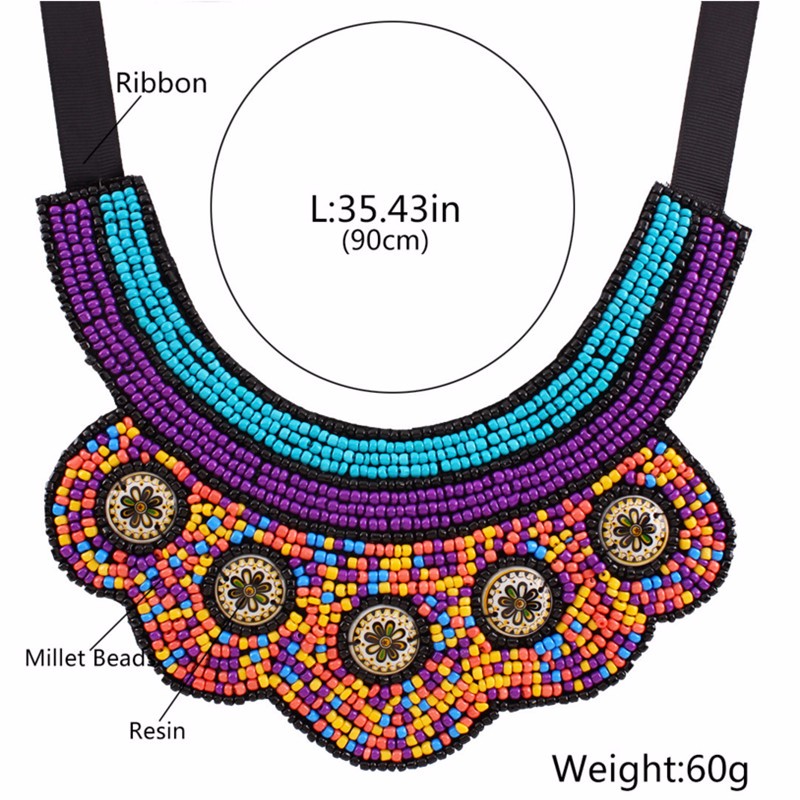 2016 Bohemia Fashion Luxury Vintage Chokers Necklace Beads Resin Tribal Ethnic Big boho jewelry mujer Statement Women Bijou
