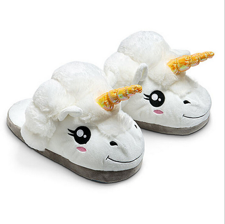 Free Shipping 1Pair Plush Unicorn Cotton Slippers for White Despicable Me Grown Ups Winter Warm Indoor