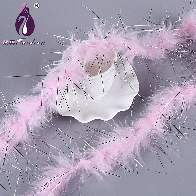 2# pink Marabou Feather Boa 2#Marabou Feather Boa Cheap Party Feather Boas with Silver Line 2 meterslot Fluffy Colored Praty Decorative Feather Boas