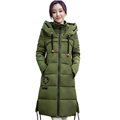 New Ladies Solid Color Thickening Long Cotton Coat Embroidery Pattern Jackets Drawstring Cotton Outwear with Zipper