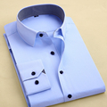Formal Shirt for Men Camisa Social Masculina Mens Dress Shirts Long Sleeve Blue White Shirt With