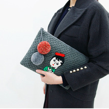 Korea Handbag Bolsa Feminina Knitted Clutch Bags Cartoon Envelope Bag Women Bag Vintage Tassel Ball Day Clutches
