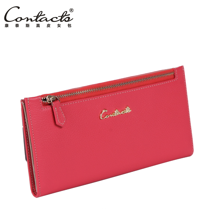 2014 new women  pink  female long design genuine leather zipper color block first layer of cowhide leather   wallet handbag