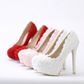 large size White lace wedding shoes WOMEN 8cm 10cm 12cm 14cm heel bridal shoes princess dermis