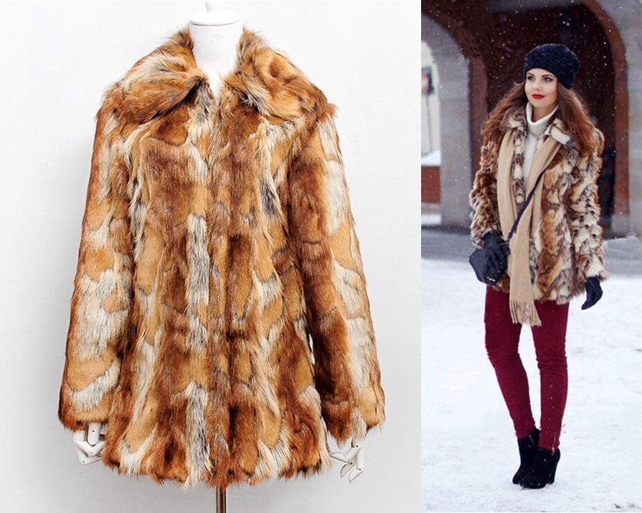 2015 Autumn Winter Thick Warm Long Fur font b Coat b font Tiger stripes leopard font