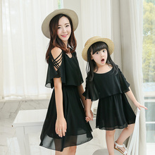 wholesale black dress family look mother daughter dresses dropshipping women sundress girl party dress girls dresses summer 2016