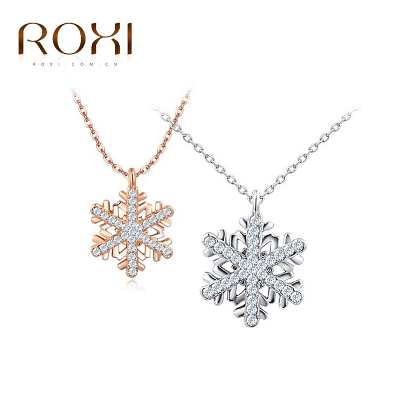 2015 New Summer style ROXI Jewelry Platinum rose gold Plated Statement Snowflake Necklace For Women Party