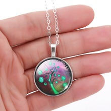 white life tree chain necklace women necklace glass cabochon necklace pendant necklace art picture silver jewelry
