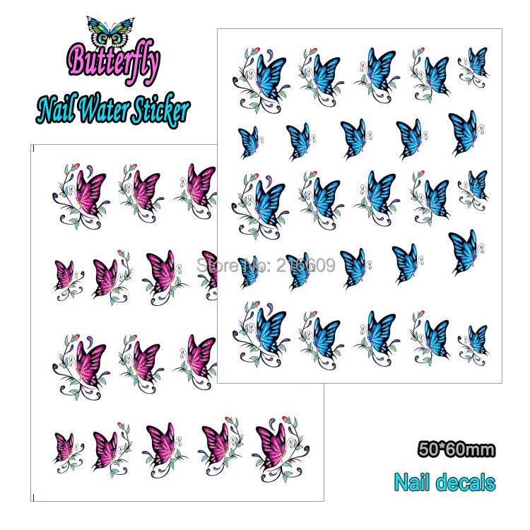 Beauty 22Sheets Lot 11 Styles Butterfly Nail Sticker Colorful DIY Nail Water Transfer Decals Decoration BLE1390