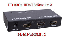 Full HD 1080P HDMI Splitter Distributor 1 to 2 HDMI 1 Input 2 Output with Power Adaptor For Video Audio HDTV 1080P Vedio DVD