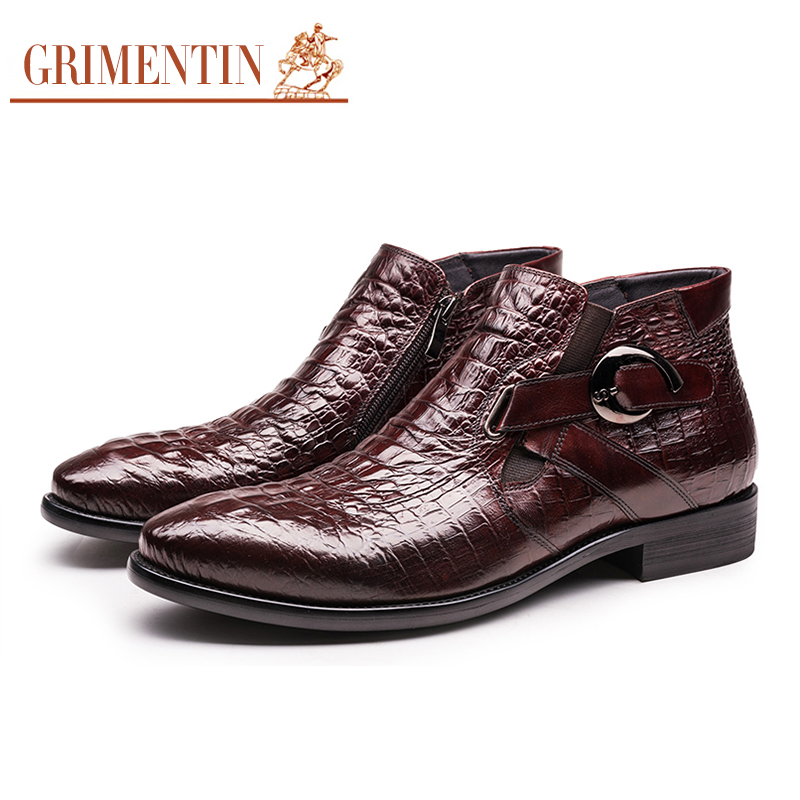 GRIMENTIN Brand Italian fashion ankle boots men shoes genuine leather black brown mens dress ...