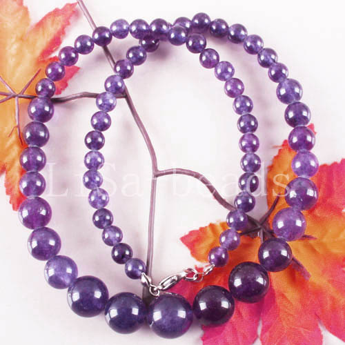 Free Shipping Fashion Jewelry Natural Round Beads Amethyst Necklace 18