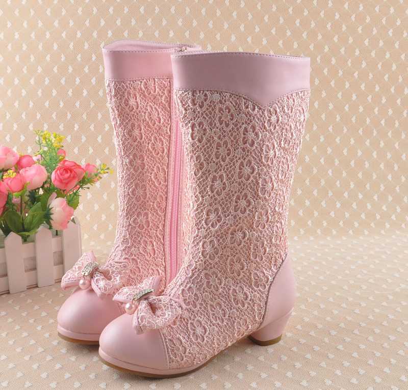 Здесь можно купить  Plus Size 2015 Children Princess Genuine Leather High Boots Fashion Girls Lace Bow Knee High Boots Kid Winter Autumn Boots H4706  Детские товары