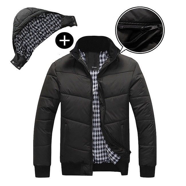 Winter Coat Men quilted black puffer jacket warm fashion male overcoat parka outwear cotton padded hooded