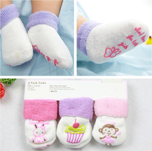 (3 pairs) double cotton newborn socks terry anti-slip baby socks infant booties 0-6 months foreign original