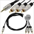 Free shipping 1 5 meter 3 5 mm 3 Ring Male Plug to 3 x RCA