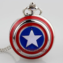 Captain America Icon Quartz Pocket Watch with Pendant Necklace Chain for Men Women Xmas Gifts P264