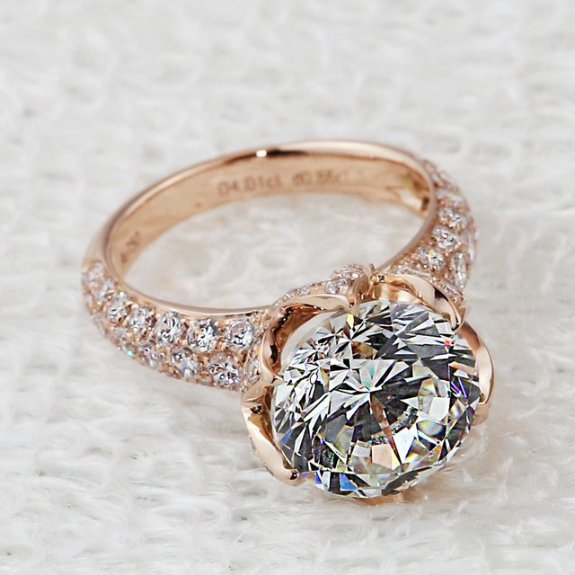 Luxury 4 carat lab diamond rings, chapado en oro rosa anillos de compromiso y boda