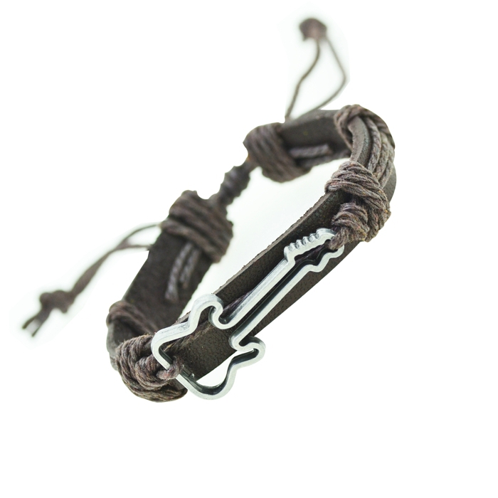 Antique Genuine Leather Bracelets Hollow Guitar Charm Bracelet for Women Men Friendship Bracelets 2015 Fine Jewelry