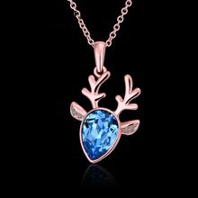 N513 New Design Wedding Women Necklace Sapphire Gold Plated Austrian Crystal Pendant Necklace Jewlery Vintage Statement