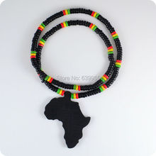 Good Wood NYC X Chase Infinite Black Africa Map Pendant Wooden Beads Necklace Hip Hop Fashion Jewelry
