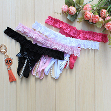 Hot sales Fashion Ladies Pearl Lace Panties G strings Bow knot Open Crotch Underwear