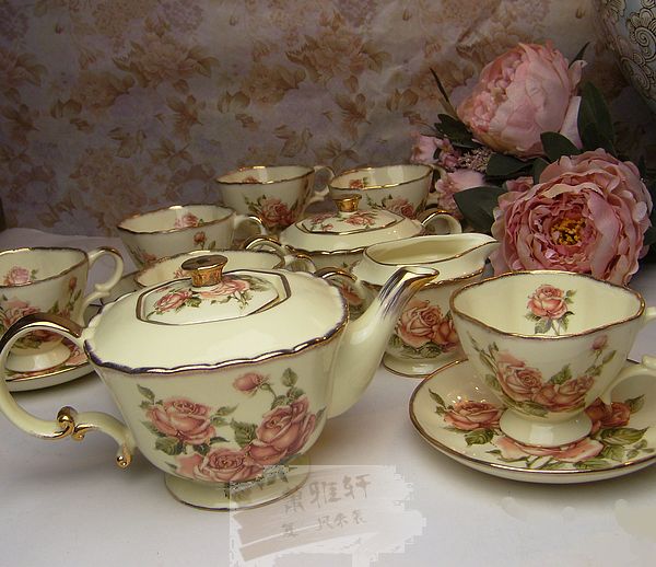 Fashion classical rustic ceramic colored drawing 15 coffee tea set