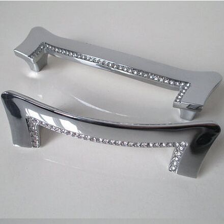 128MM shiny silver kichen cabinet handle bright chrome cupboard pull glass crystal drawer dresser furniture handles pulls knobs