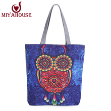 Cartoon Owl Printed Casual Tote Fashion Women Canvas Bag