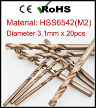 Diameter 3.1mm x 20pcs HSS 6542 Straight Shank Twist Drill Bit marcenaria carpinteria wood tool outillage extractor