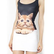 Hot new fancy women dresses Supply fashion cat T-shirt vest summer dress primer PUSSY DRESS vestidos wholesale free shipping