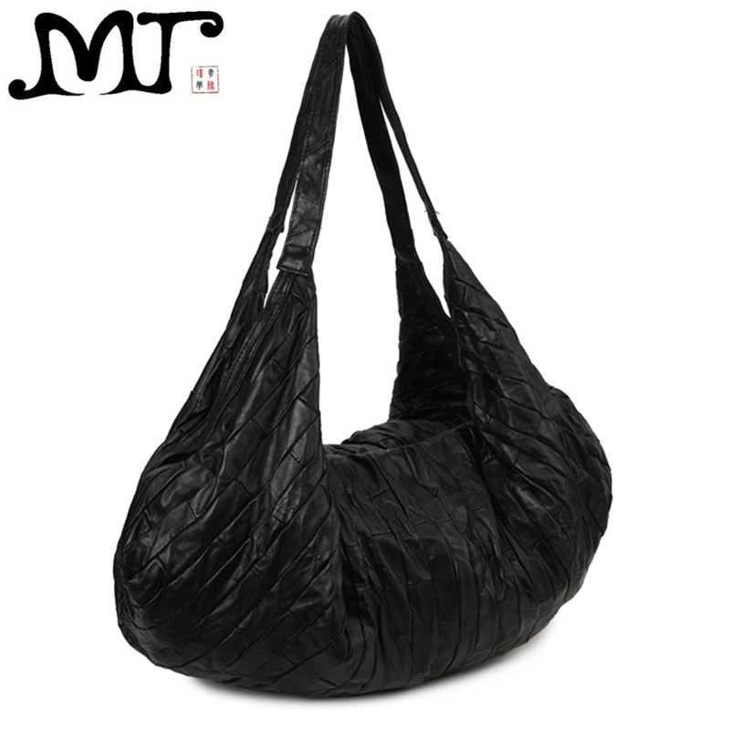 Sheepskin Patchwork Hobos women's handbag big bags for women Shoulder bag Genuine leather black Totes bolsas Free shipping
