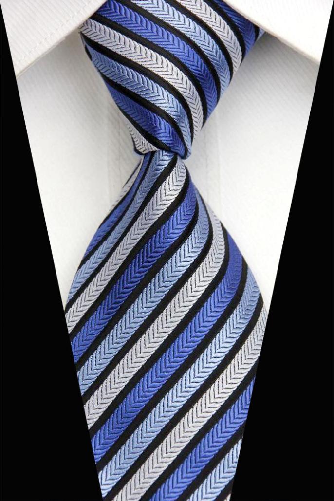 NT0586 Blue Gray Strpe New Classic Silk Polyester Man s Jacquard Woven Necktie Business Casual Knitting
