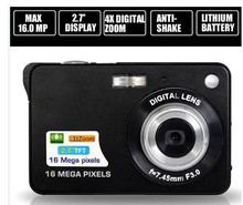 Free Shipping 16.0 Mega pixels 3MP CMOS Sensor Cheap Digital Camera with 4x Digital Zoom and Rechareable Lithium Battery