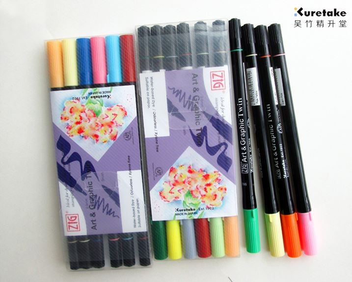 ZIG Kuretake Art & Graphic Twin Brush Pens Twin Tip Water-based Dye Japan  TUT-80 Pastel Colors