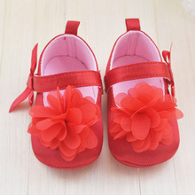 Cute Red Flower Princess soft baby shoes for girl baby shoe 3 size to choose