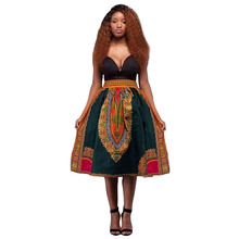2016 Summer Traditional African Dashiki Skirts Jupe Femme Vintage Green Women Plus Size African High Waist Midi Skirt Clothes