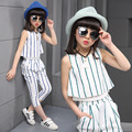 girls clothes suits 2016 summer fashion striped vest T shirt pants two pieces tracksuit children clothing