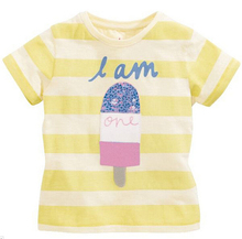 2016 New Fashion Baby Girls T-Shirt No.1 Stripe Children Clothing Cute Tops Short Sleeve 100% Cotton Tees Casual Kids T Shirt